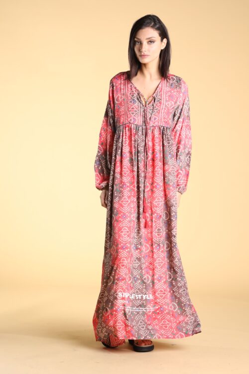 Boho Style Peach Colors Floral  Maxi Dress SIMPLE