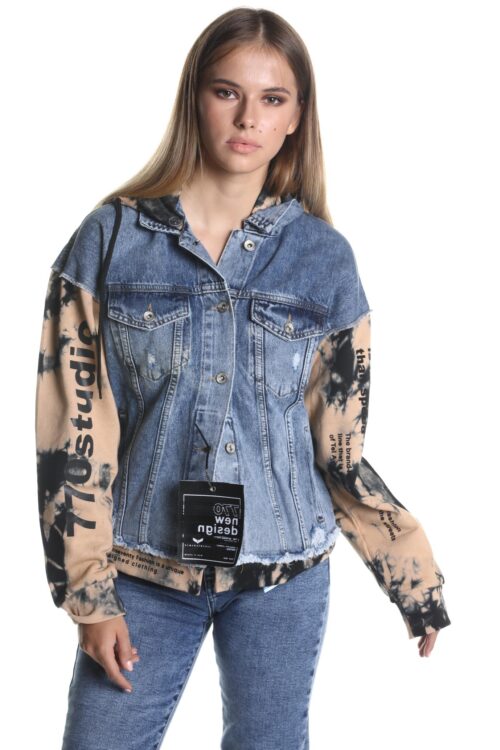 Blue Denim  With Pullover Sporty Jacket  HANDMADE