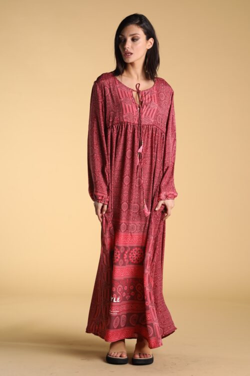 Fuxia Pink  Boho Style Mandala Maxi Dress SIMPLE