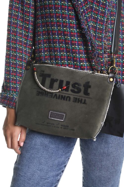 Designed Olive Green Leather Small Hand Bag TRUST