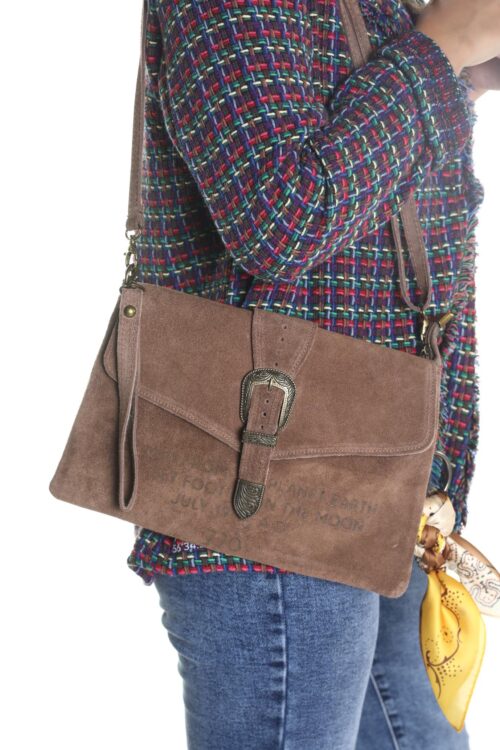 Designed Brown  Leather Small Hand Bag PLANET