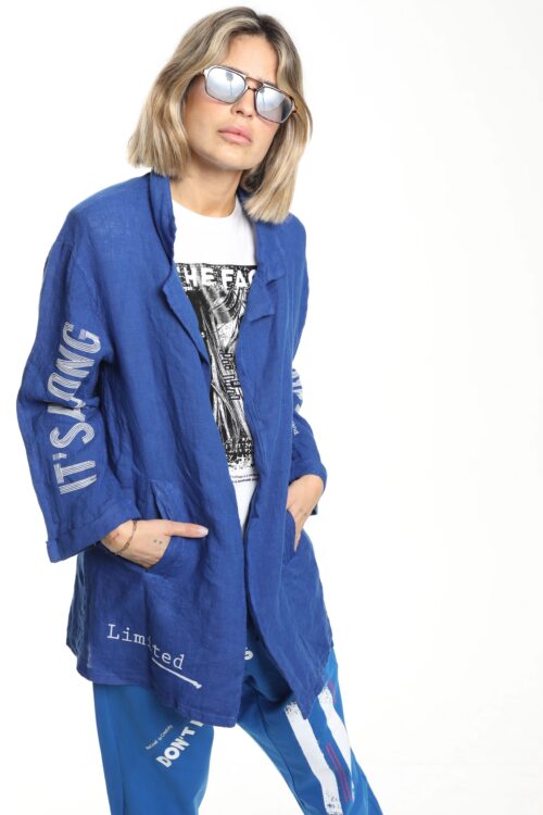Blue Unique Design Linen Blazer Jacket  STORY