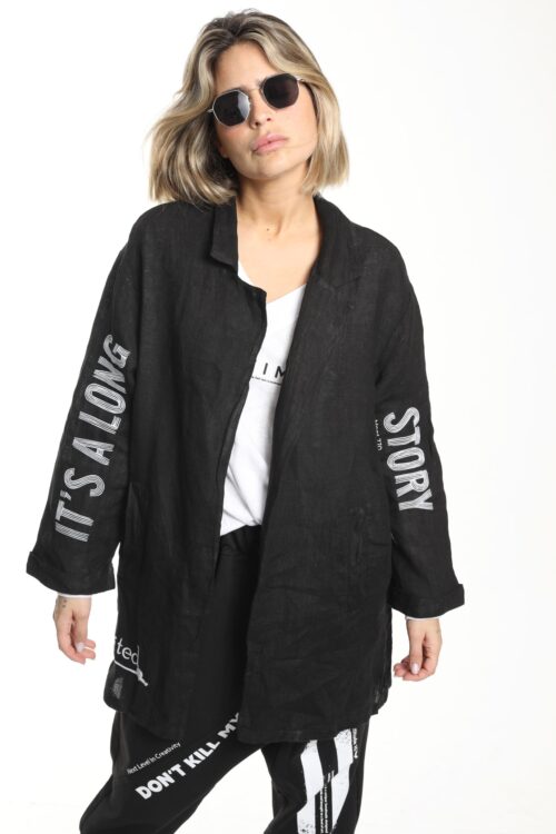 Black Unique Design Linen Blazer Jacket  STORY