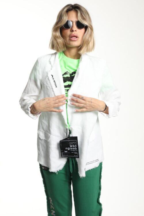 White Unique Design Linen Blazer Jacket  PAINT