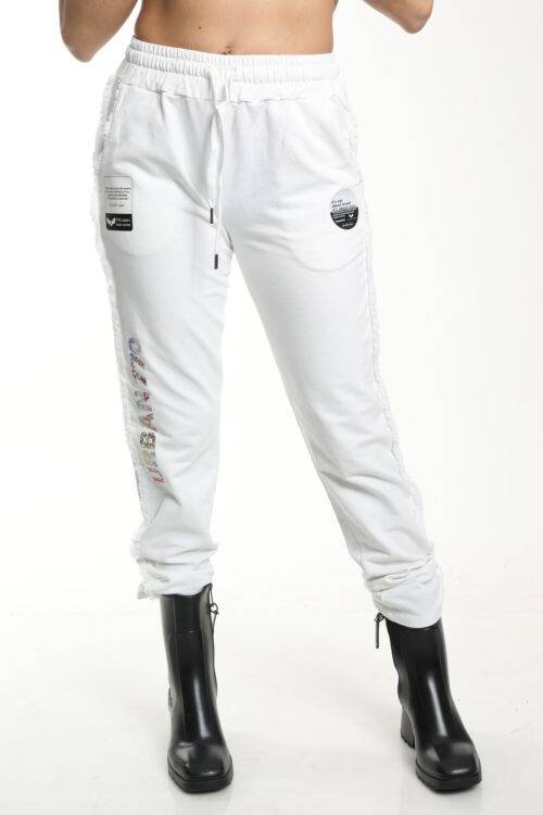 White Designed Jogger Pants  URBAN