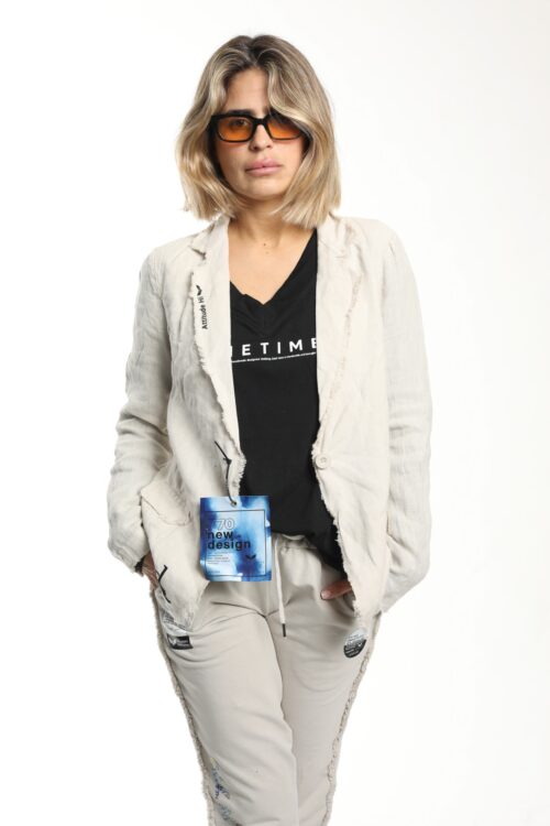 Beige Unique Design Linen Blazer Jacket  PAINT