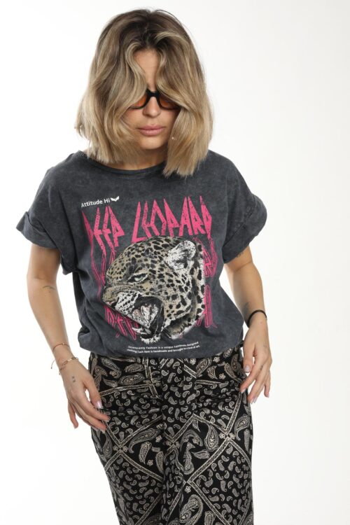 Short Sleeve Designed  Washed Gray T- Shirt TIGER