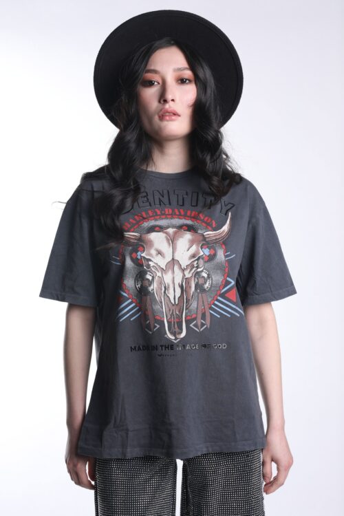 Short Sleeve Designed Washed  Gray T- Shirt IDENTITY