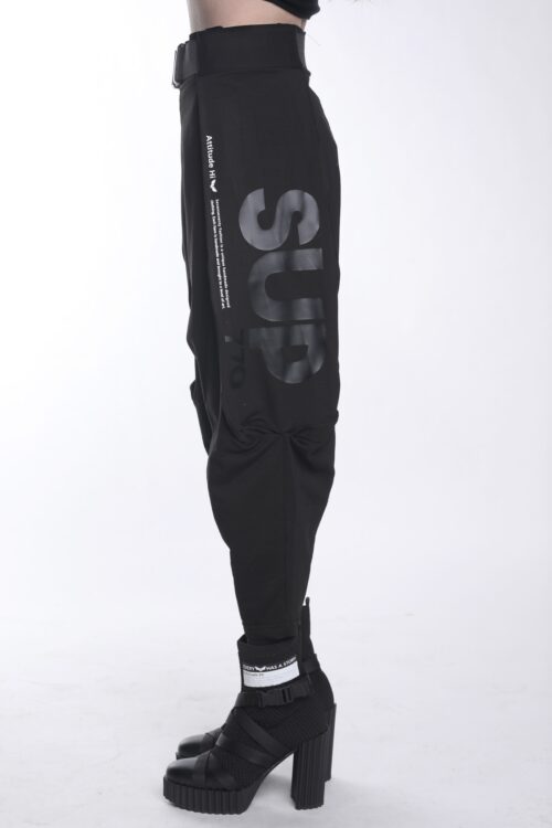 Black Designed Baggy Jogger Pants   SUPER