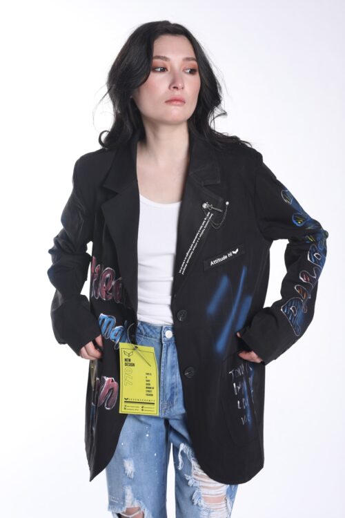 Black Color With GrafFiti Unique Design Blazer Jacket  ATTITUDE