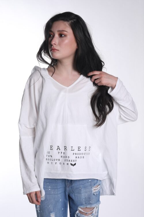 White Long Sleeve Hooded Cotton  Shirt  FEARLESS