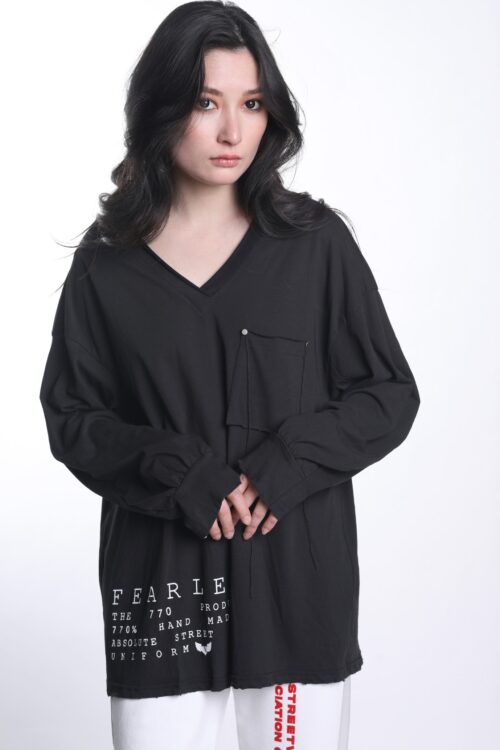 Black Long Sleeve Pocket Cotton  Shirt  FEARLESS