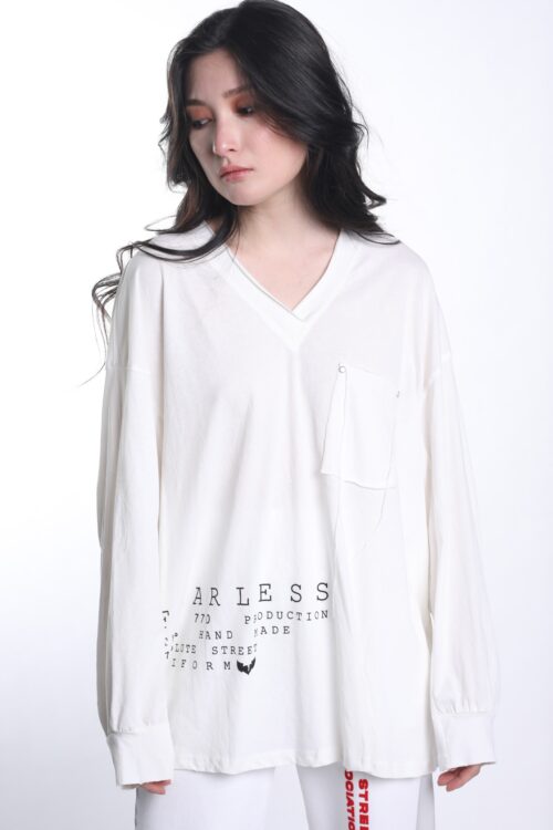 White Long Sleeve Pocket Cotton  Shirt  FEARLESS