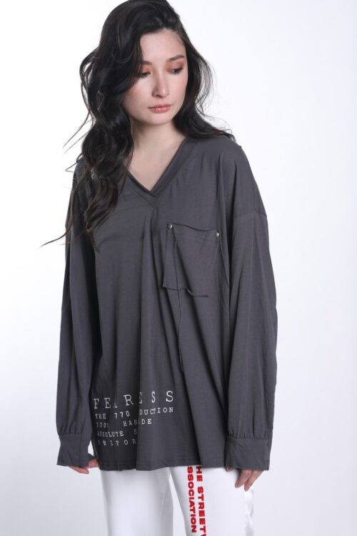 Gray Long Sleeve Pocket Cotton  Shirt  FEARLESS