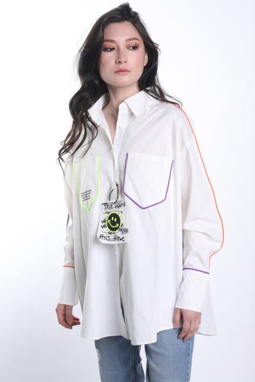 White Buttoned Up Long Sleeves Top  WORD