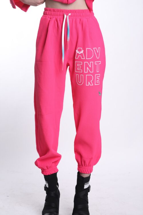 Pink Designed Rib Jogger Pants   ADVENTURE