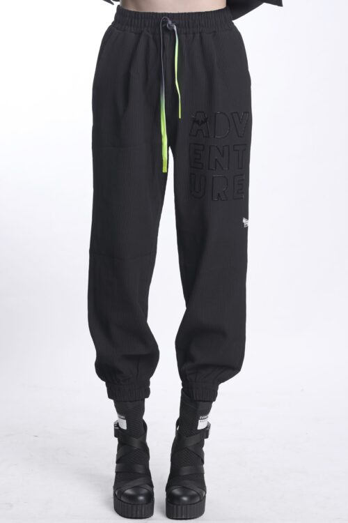 Black Designed Rib Jogger Pants   ADVENTURE