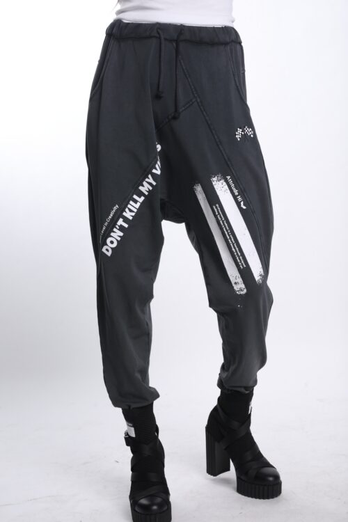 Gray Designed Baggy Jogger Pants   DON'T