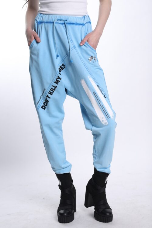 Light Blue Designed Baggy Jogger Pants   DON'T