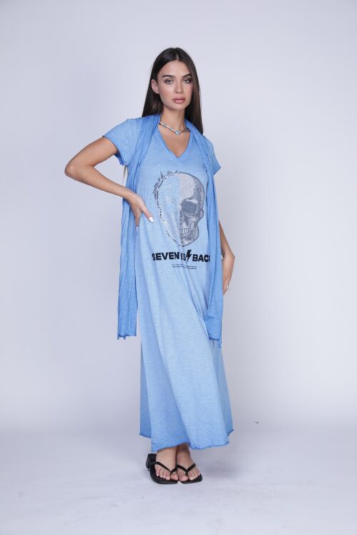 Light Blue Cotton  Maxi Dress SKULL