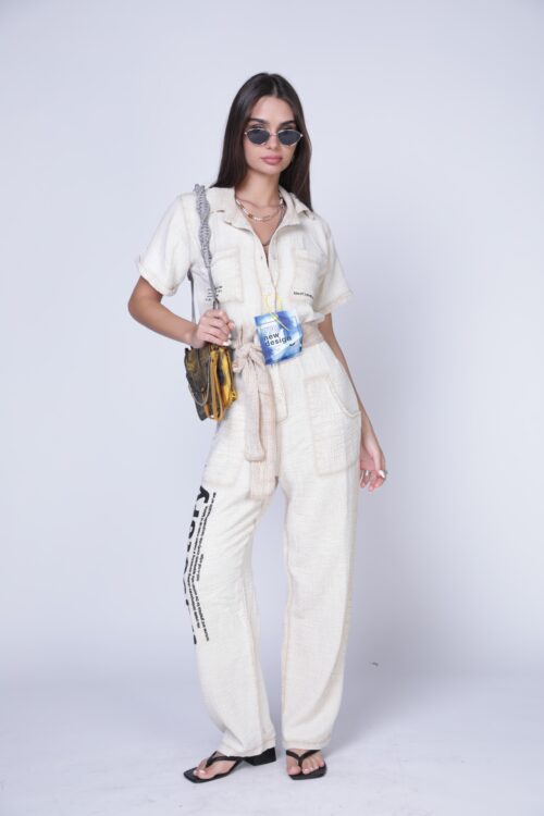 Beige Short Sleeve Overall  TRUE