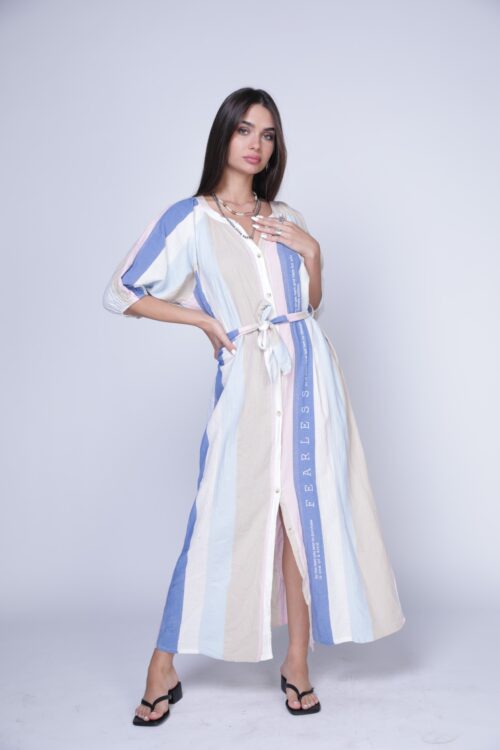 Pastel  Stripe  Bottoned Up Maxi Dress FEARLESS