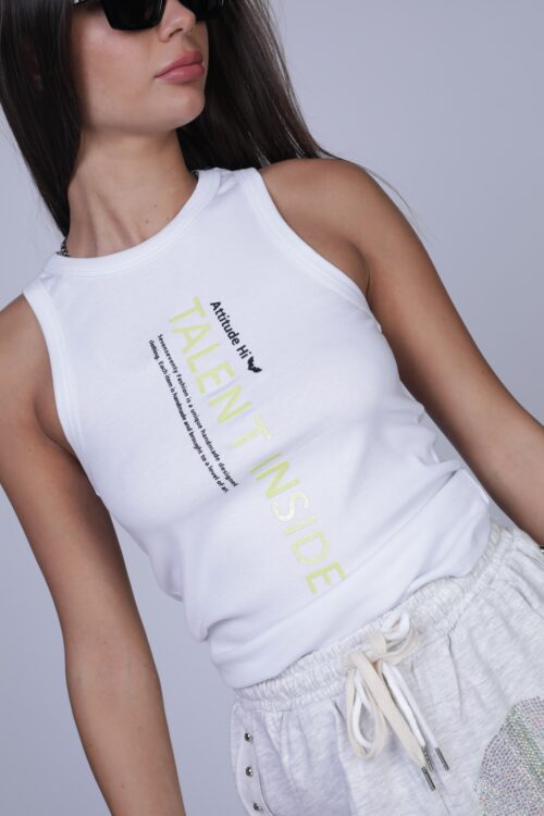 White Designed Tank  Top TALENT
