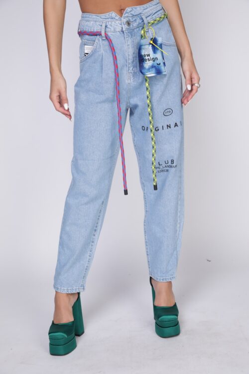 Blue Designed Denim Pants Mom Cut   ORIGINAL