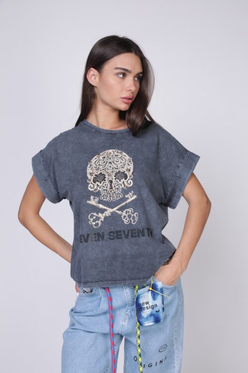  Designed  Washed Grey T- Shirt  SKULL