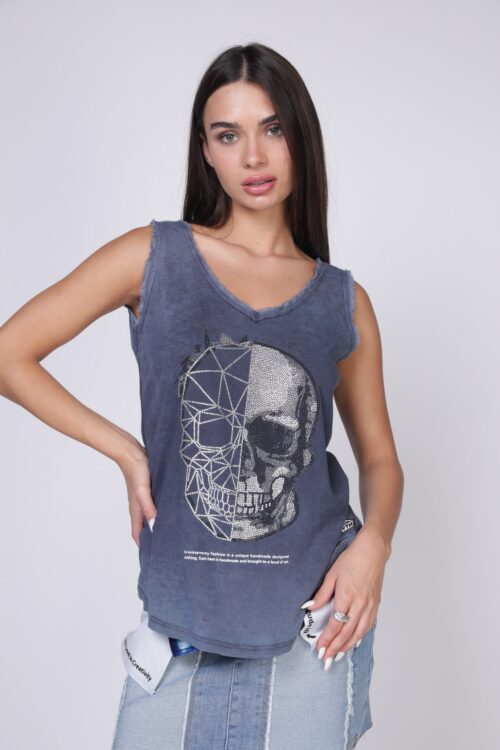  Washed Gray Color Vintage Look Designed  Tank  SKULL