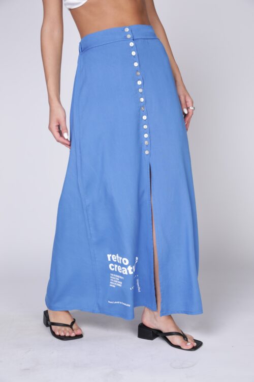 Blue Bottoned Up Maxi Skirt  RETRO