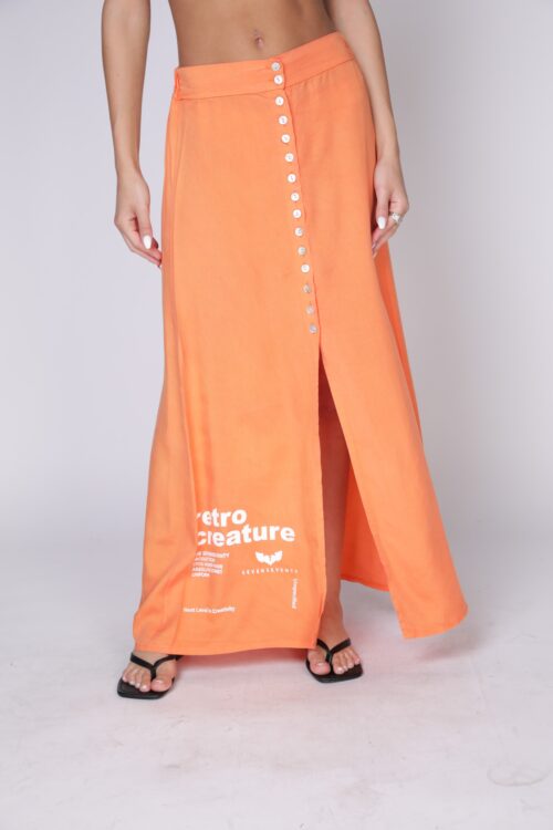 Orange Bottoned Up Maxi Skirt  RETRO