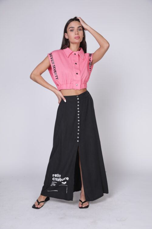 Black Bottoned Up Maxi Skirt  RETRO