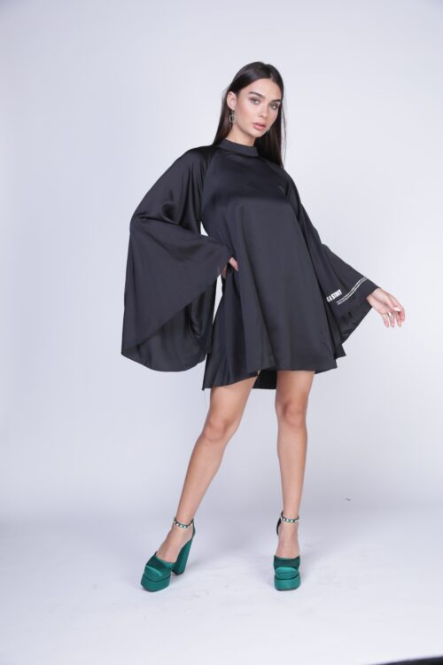 Black Satin Opened Back Mini Dress ATTITUDE