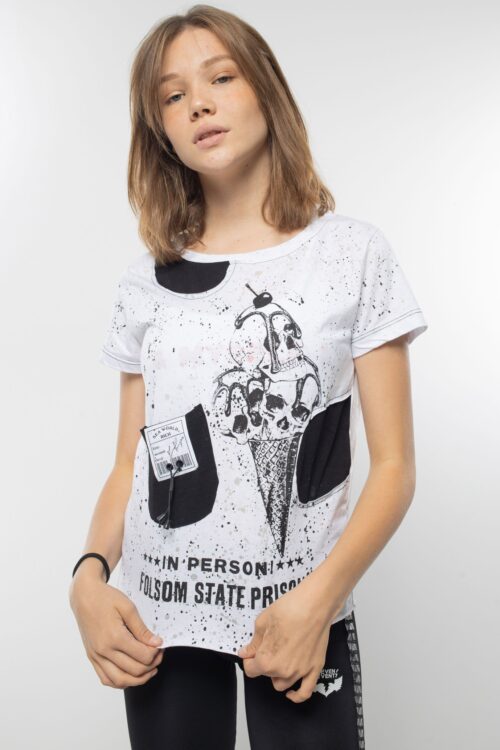 White Designed T Shirt  ICECREAM