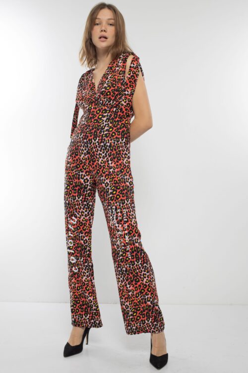 Orange And Yellow Leopard Colors Sleeveless  Long Overall COLORFUL