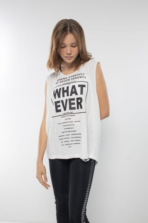 White Sleeveless Shirt WHATEVER