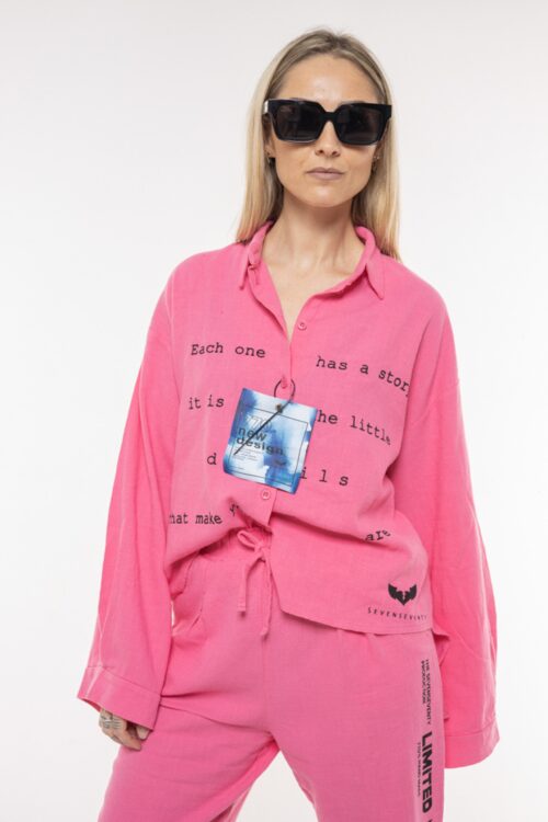 Pink Buttoned Up Long Sleeves Cotton Top  LITTLE