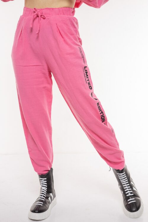 Pink Designed Cotton Jogger Pants  LIMITED