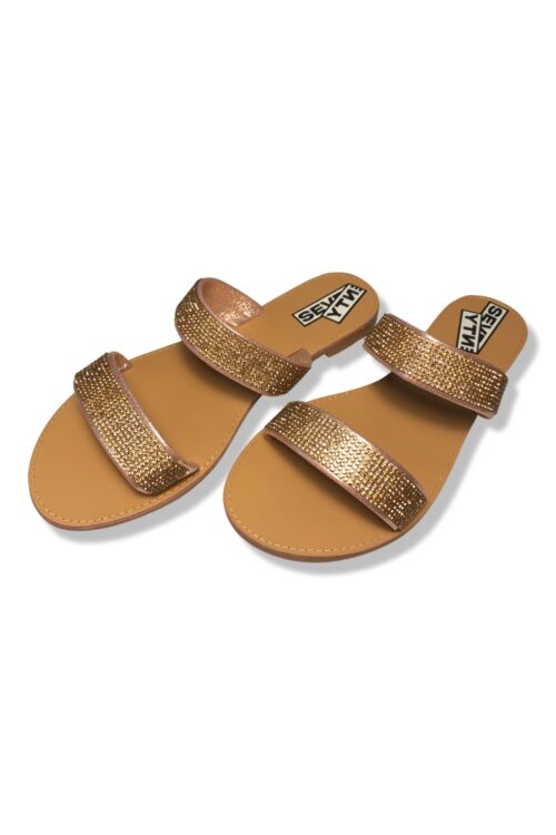 Rose Gold Designed Slides with Rain Stones SHINE
