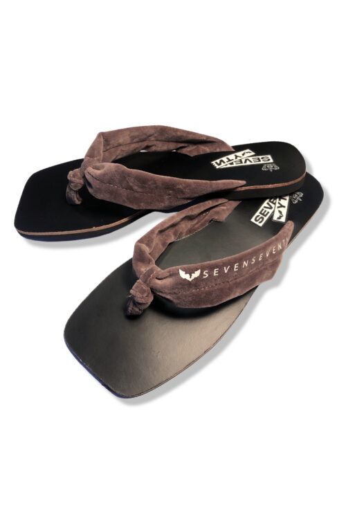 Brown Color Velvet Designed Slides SEVEN