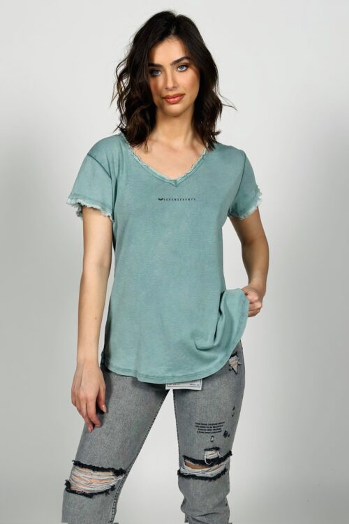 Washed  Turquoise Basic T Shirt  STREET