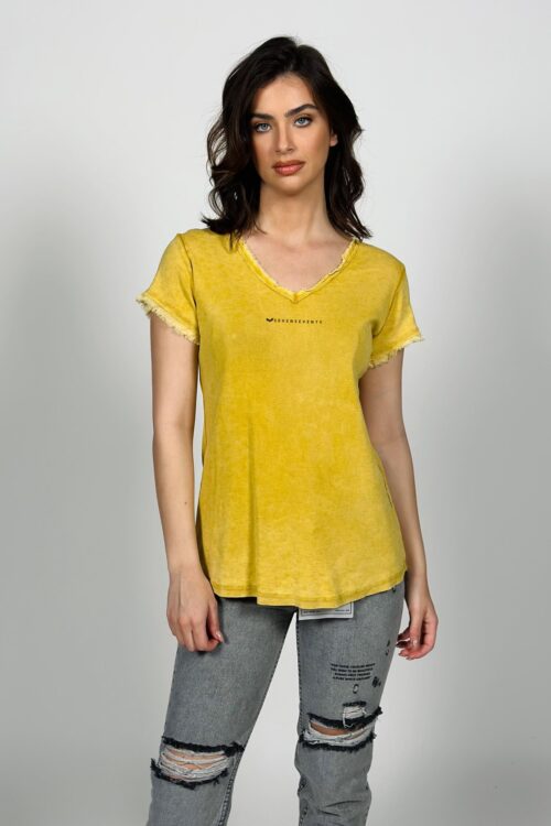 Washed  Yellow Basic T Shirt  STREET