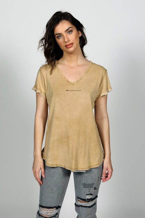 Washed  Brown Basic T Shirt  STREET