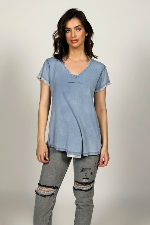 Washed  Light Blue Basic T Shirt  STREET