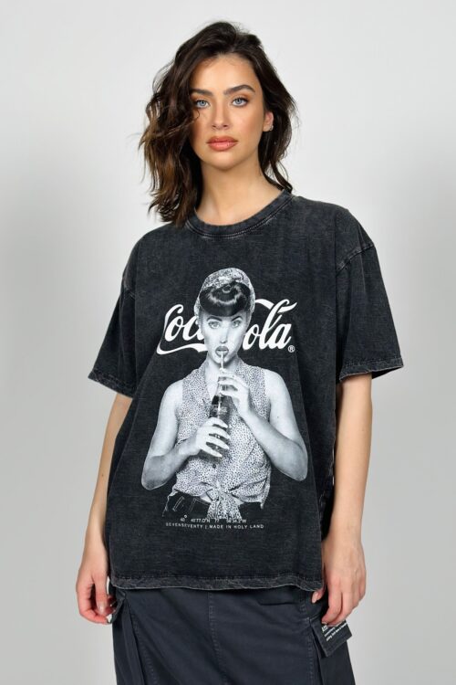  Designed Washed Black T- Shirt  GIRL