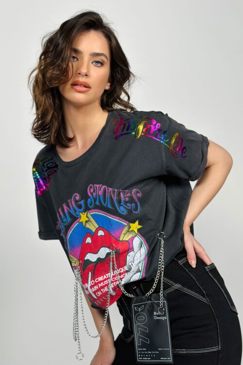  Washed Black T- Shirt  LIPS