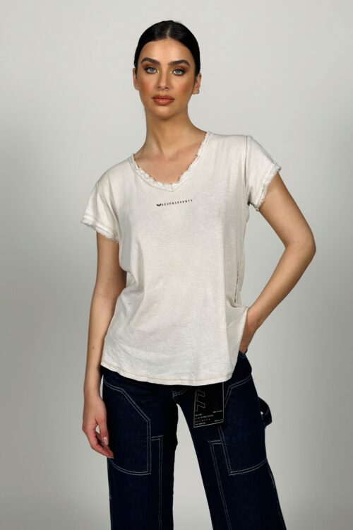 Washed  Beige Basic T Shirt  STREET