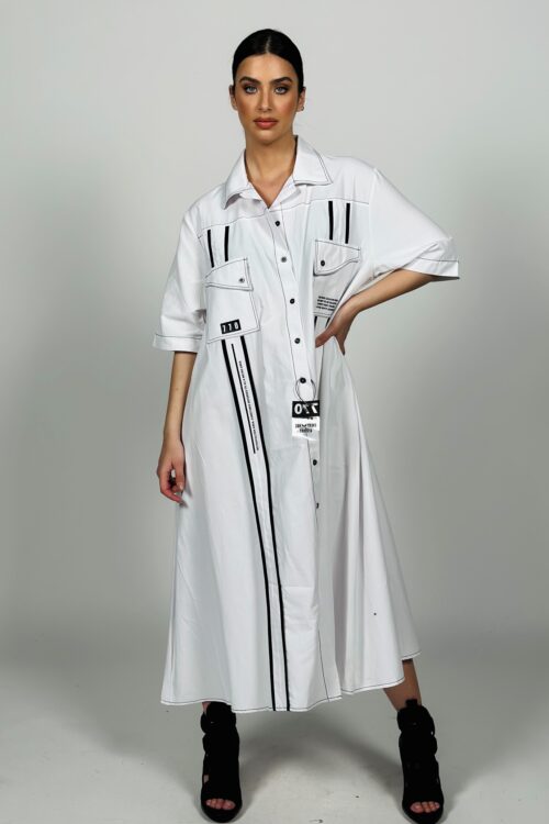 White Oversize Cotton Midi  Dress  WISH