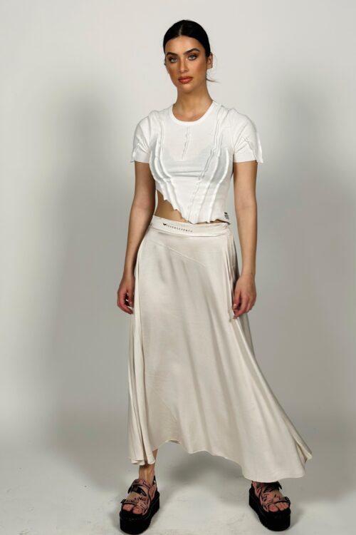   White Crop  Asymmetric T Shirt  WARNING